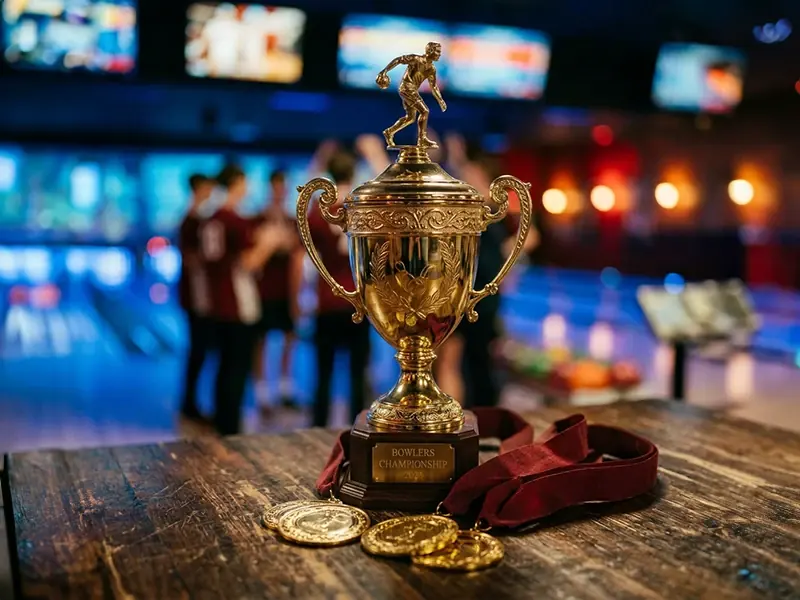 Trofeo y medallas en un banquete deportivo en Playzone